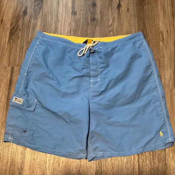 POLO RALPH LAUREN BLUE YELLOW SWIMMING‎ MEN TRUNKS PLUS SIZE 3XB BIG SHORTS - Picture 1 of 8